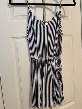 H&M Navy and White Striped Spaghetti Strap Romper